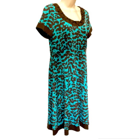 Teal Floral Flowy Knee Length Turquoise Brown by Apt 9 Dress Womens Petite Large - Picture 1 of 16